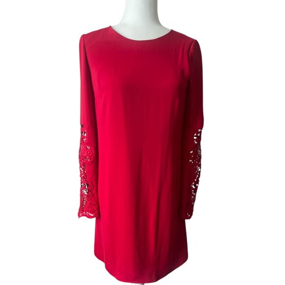 NWT Mika Mindel Cherry Red Lace Bell Sleeve Zip Back Cindy Dress XS Reg. $169 - Picture 2 of 12